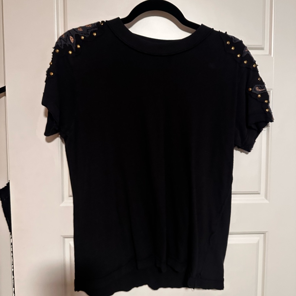 Free People Black Studded Crew Neck